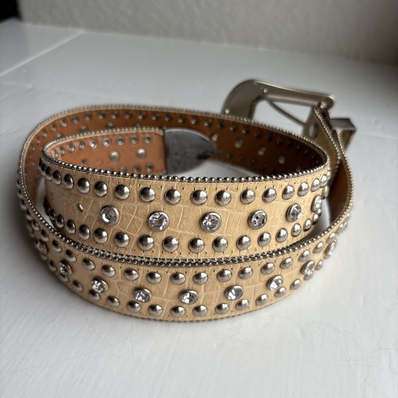 Nocona Belt Co Womens Cream Croc Studded Rhinestone Western Belt Large N3451045 - Picture 3 of 7